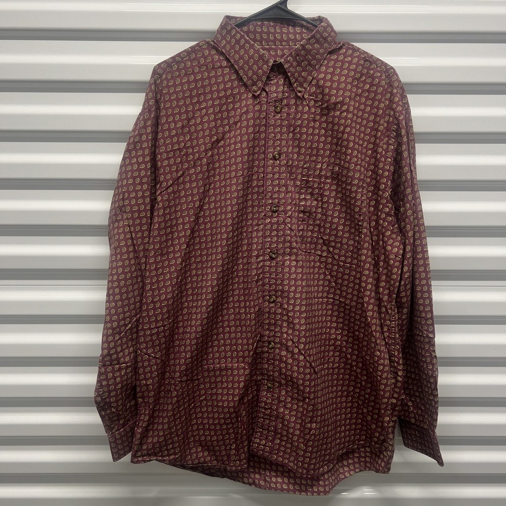 T. Harris London Shirt Mens XL Burgundy Paisley‎ Gentleman's Fit Button Down LS